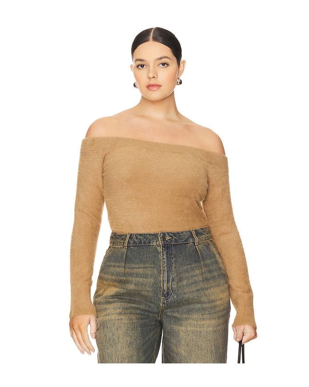 GOOD AMERICAN Blue Plush Off Shoulder Top