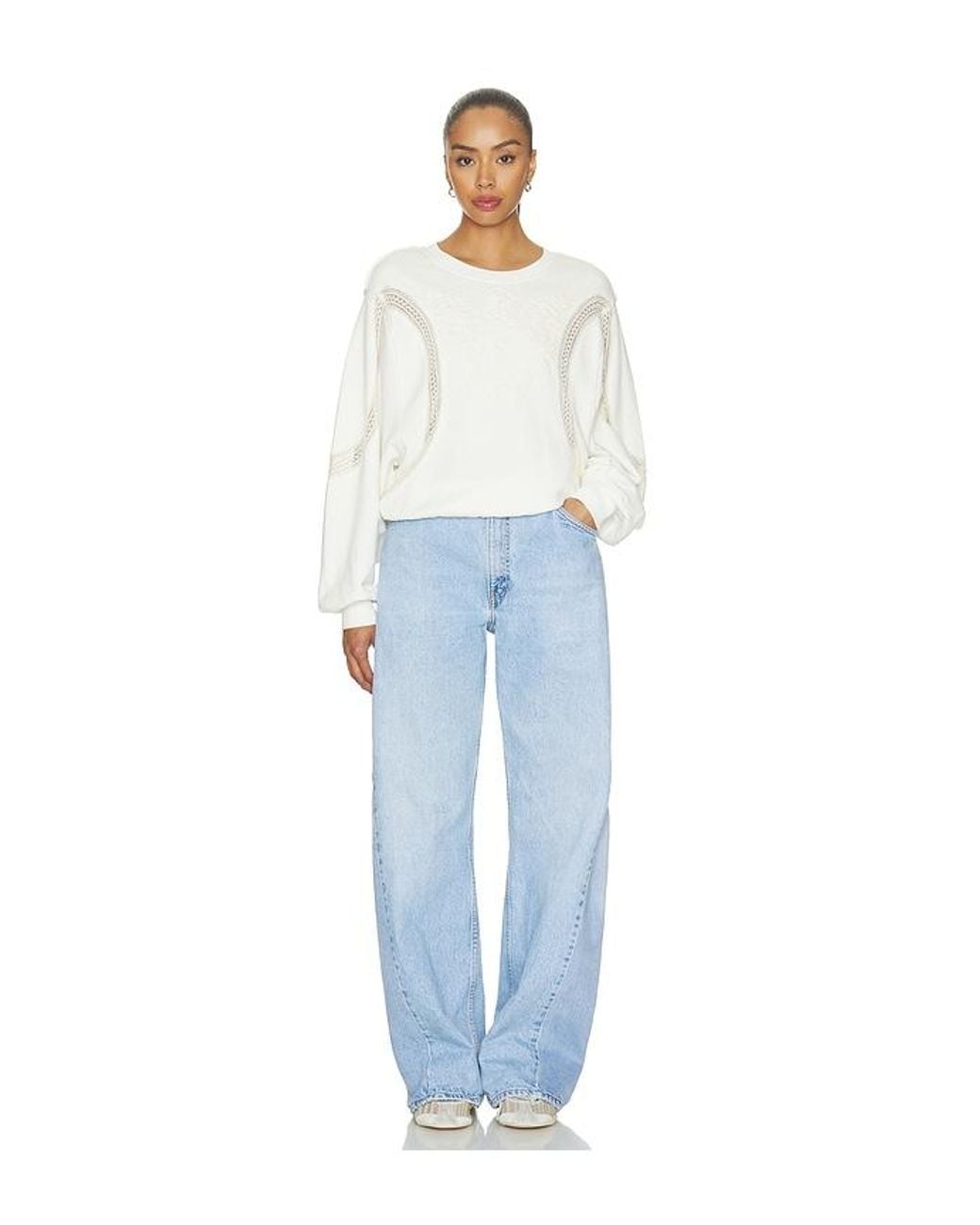 Free People White Love Lace Sweatshirt
