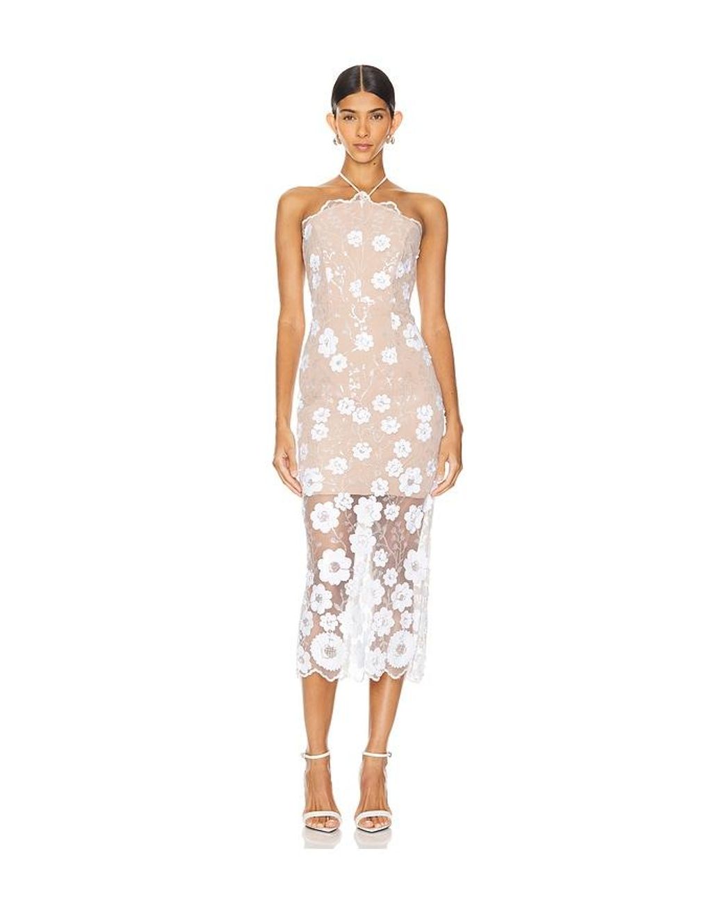 knee length dresses for ladies Dahlia 3D Floral Mini Dress in White – Elliatt