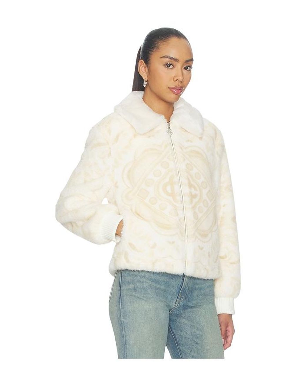 Casablanca Natural Printed Faux Fur Jacket