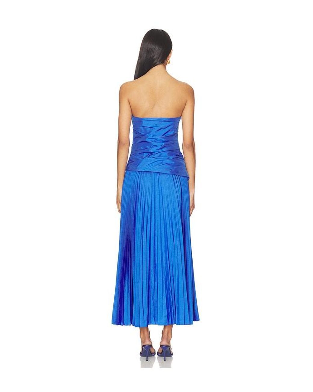 Jonathan Simkhai Blue Arie Strapless Bustier Midi Dress
