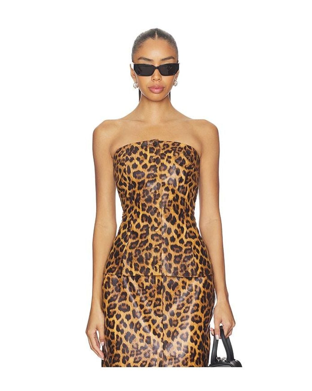 AEXAE Natural Leather Bandeau Peplum Top