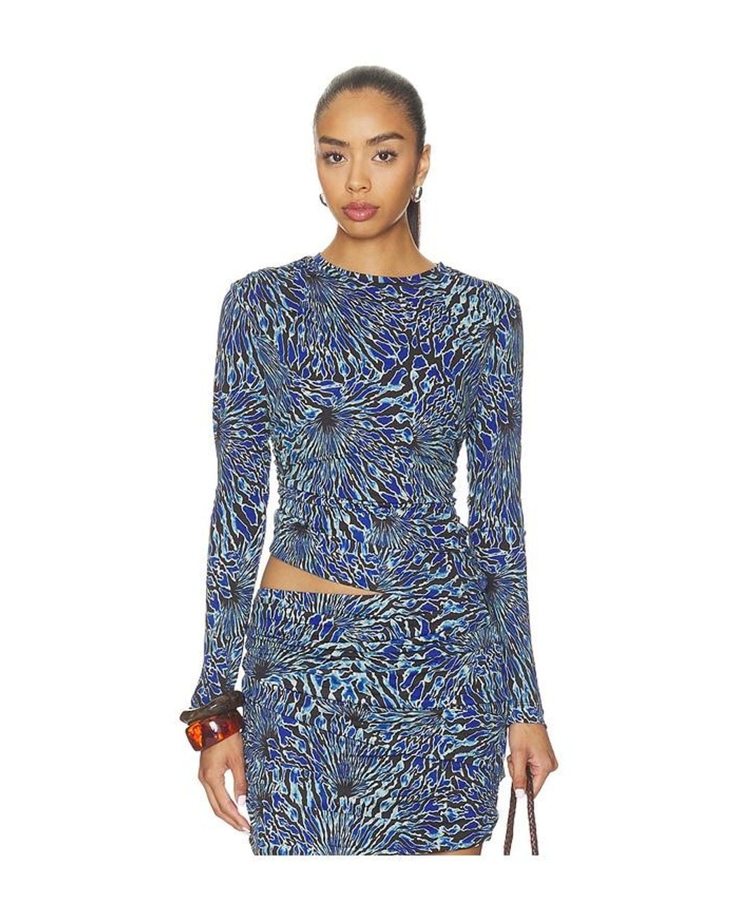 Ulla Johnson Blue Nova Ruched Jersey Top