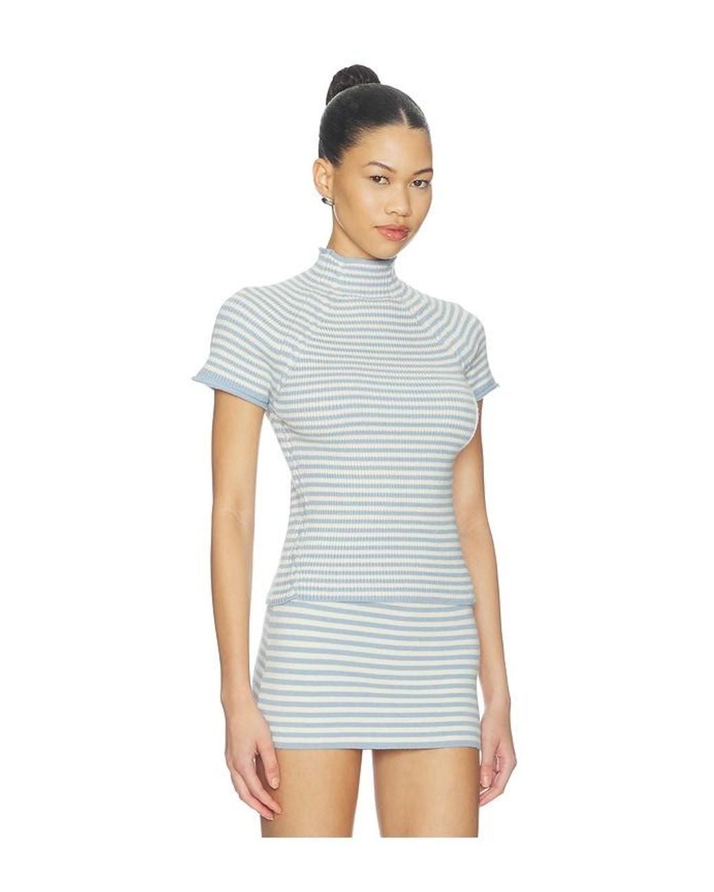 Frankie's Bikinis White Harmony Cloud Knit Mock Neck Tee