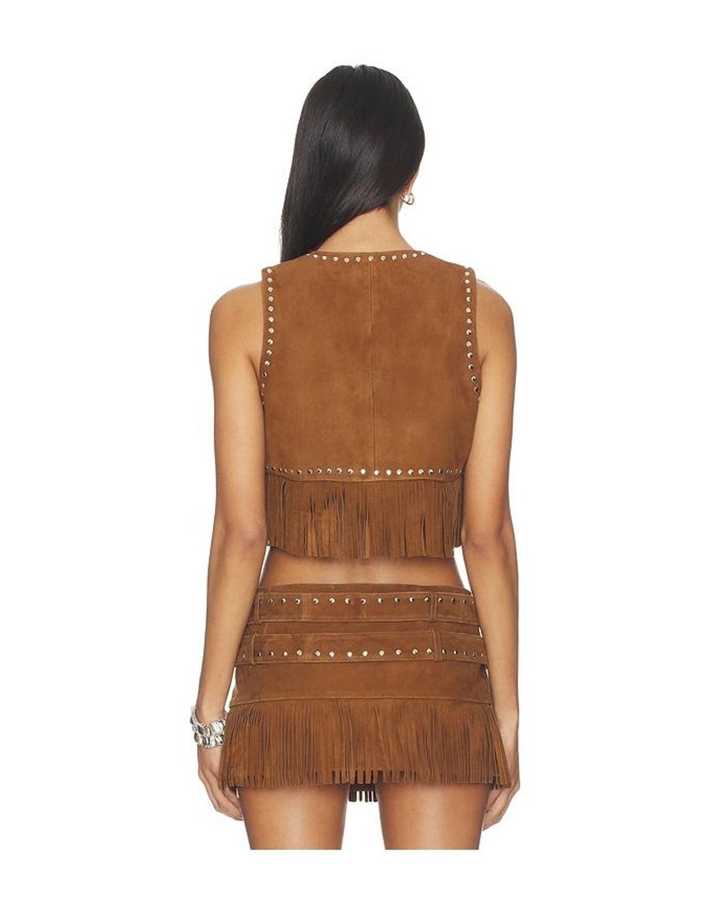 Lamarque Brown Reina Fringed Suede Vest