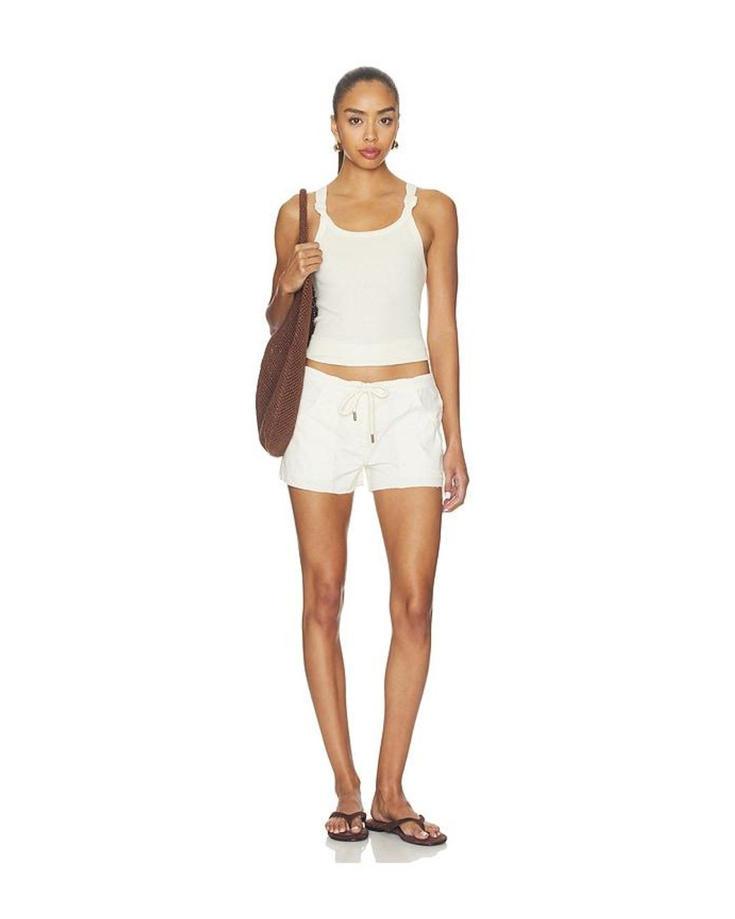 Re/done White Knotted Ribbed Tank