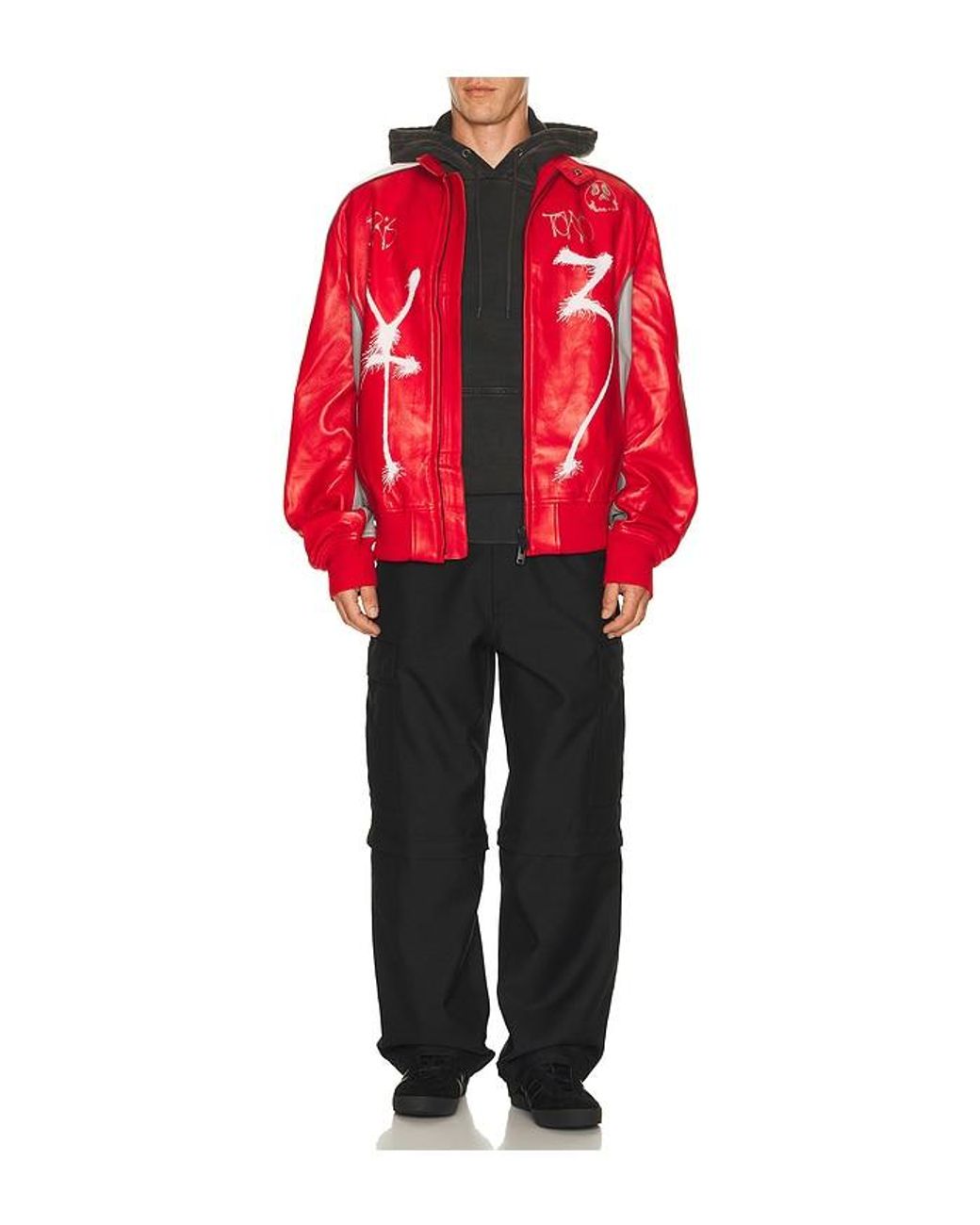 Y-3 Red Gfx Leather Jacket for men
