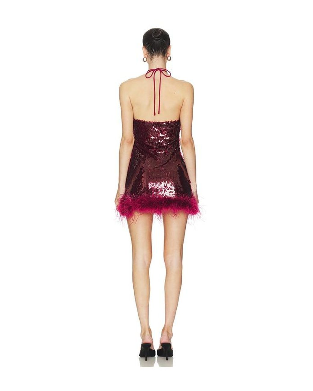 Runaway the Label Red Nicola Faux Fur Hem Mini Dress