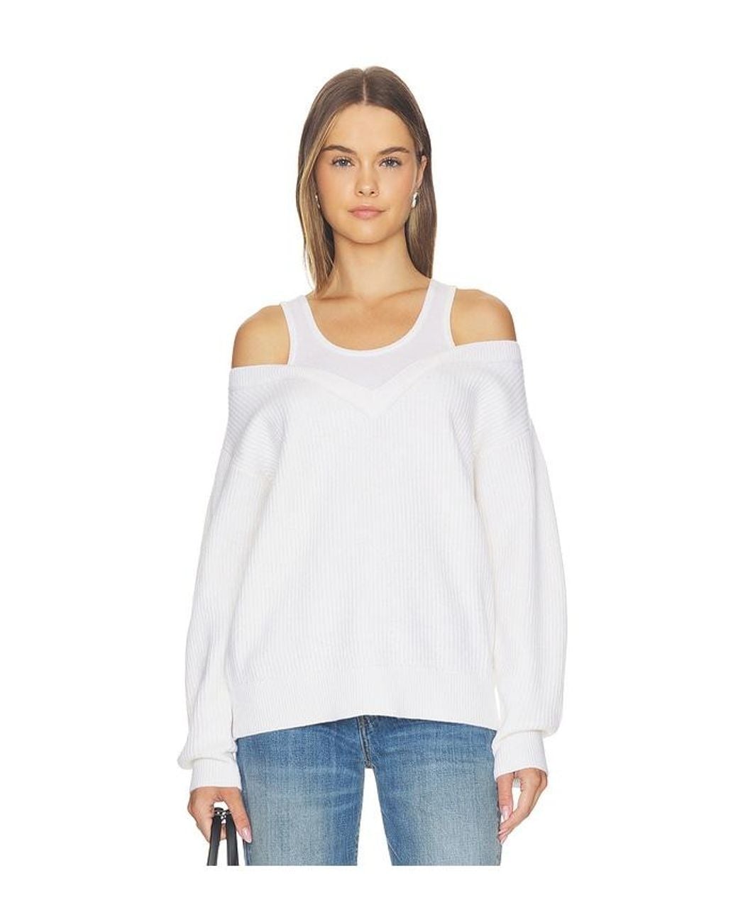 Helmut Lang White Double Layer V Neck Top