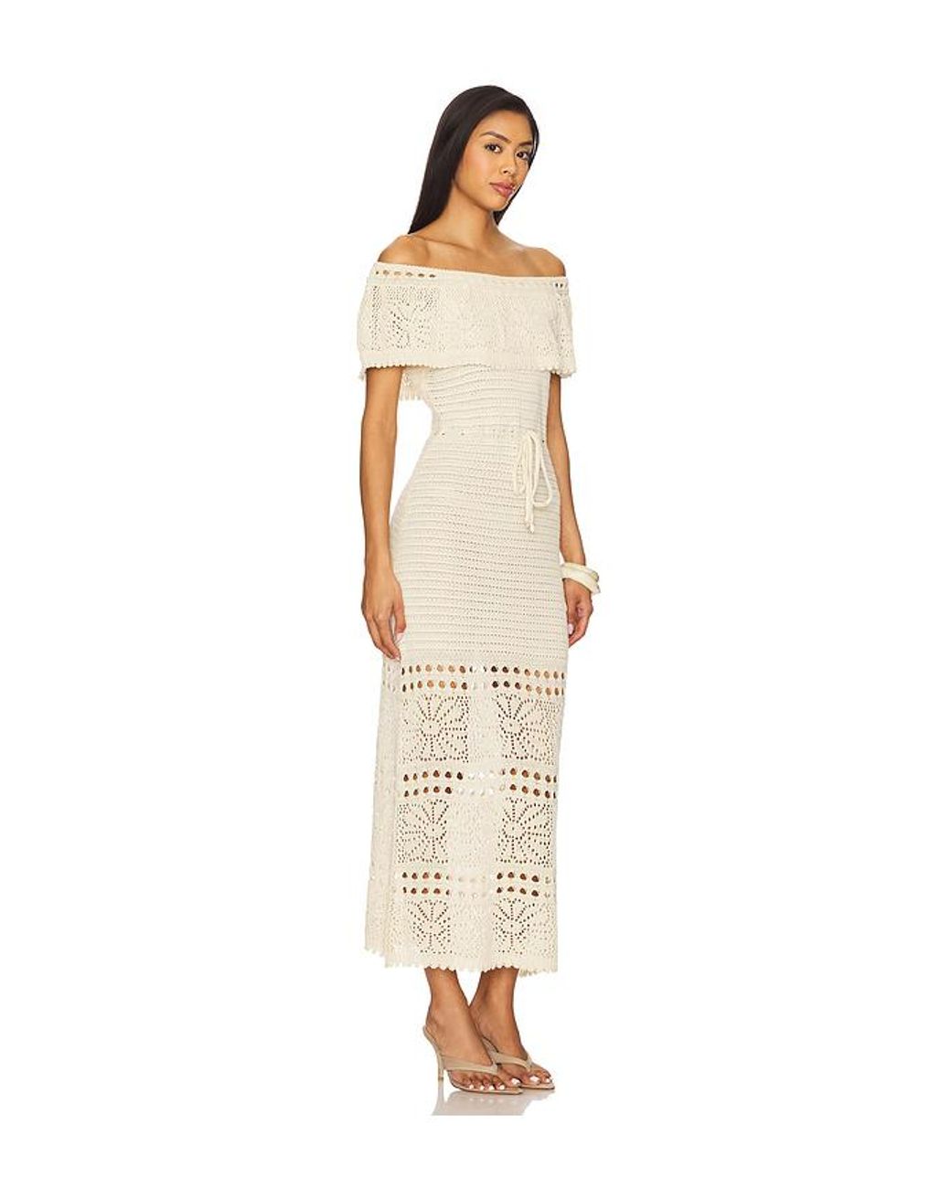 Line & Dot White Wilda Crochet Sweater Dress