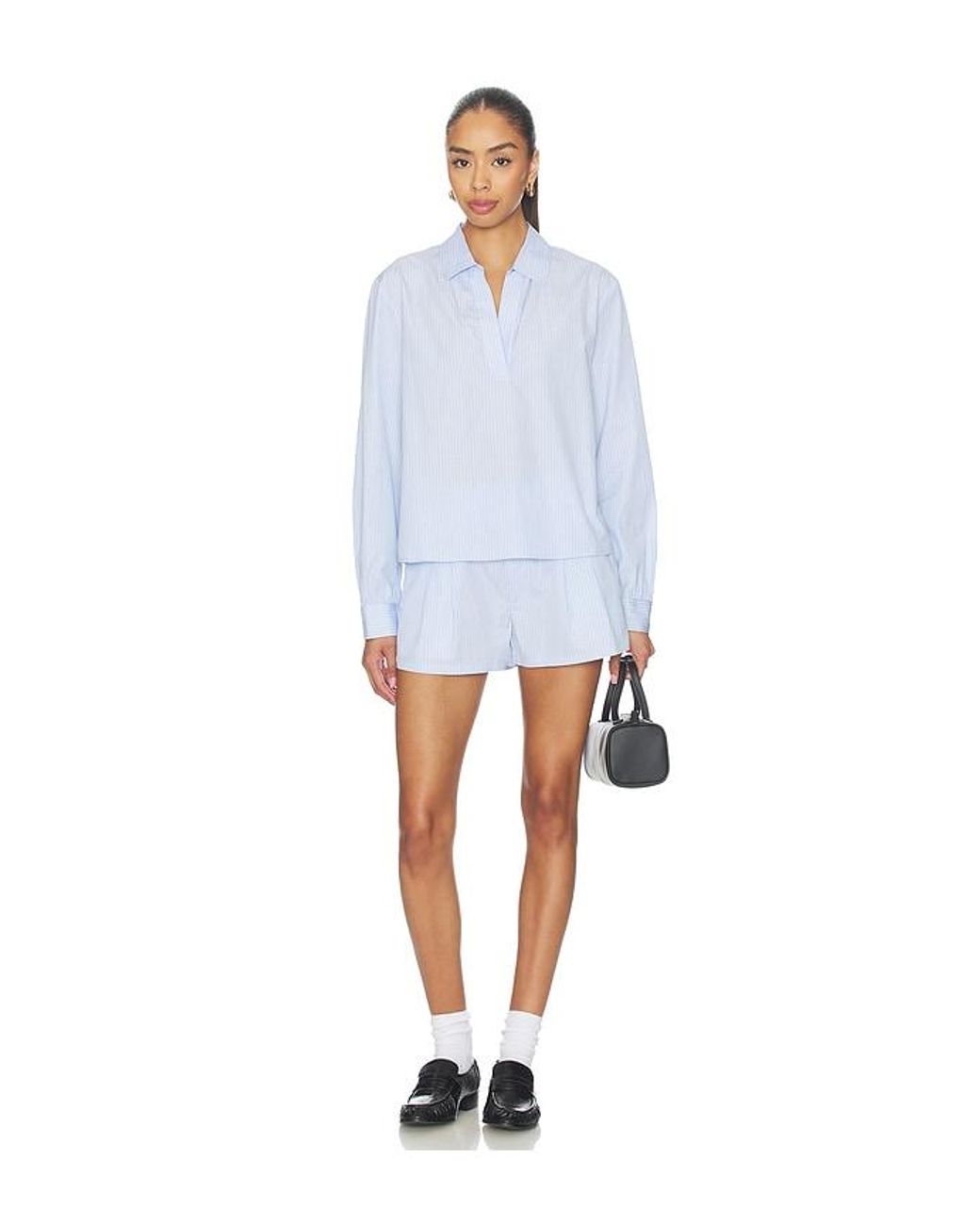 FRAME White The Striped Long Sleeve Popover Top