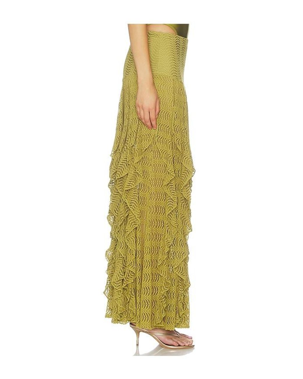 PATBO Green Petal Sheen Mesh Maxi Skirt