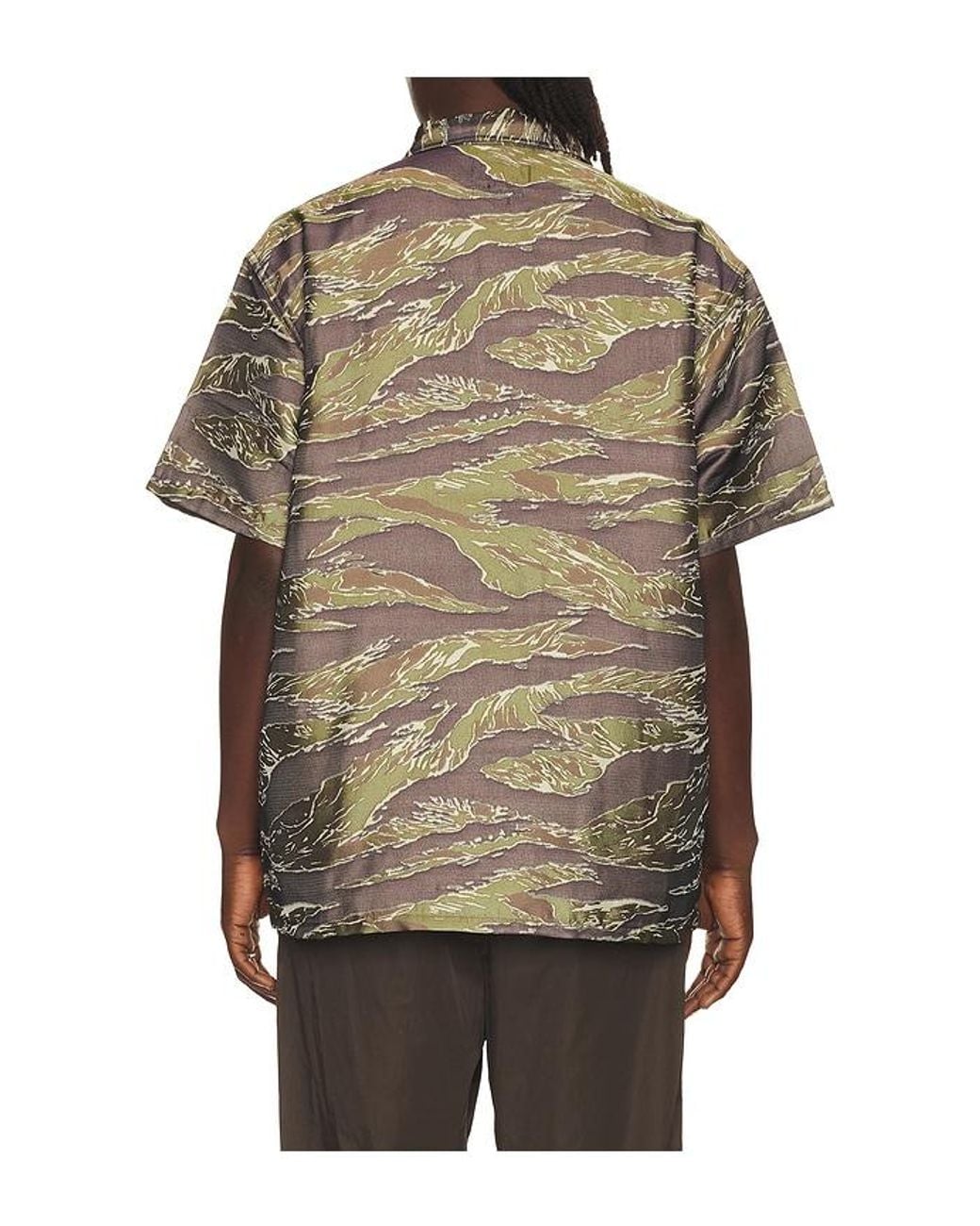 Beams Plus Brown Mil-Sht Tiger Stripe Mesh Jacquard for men