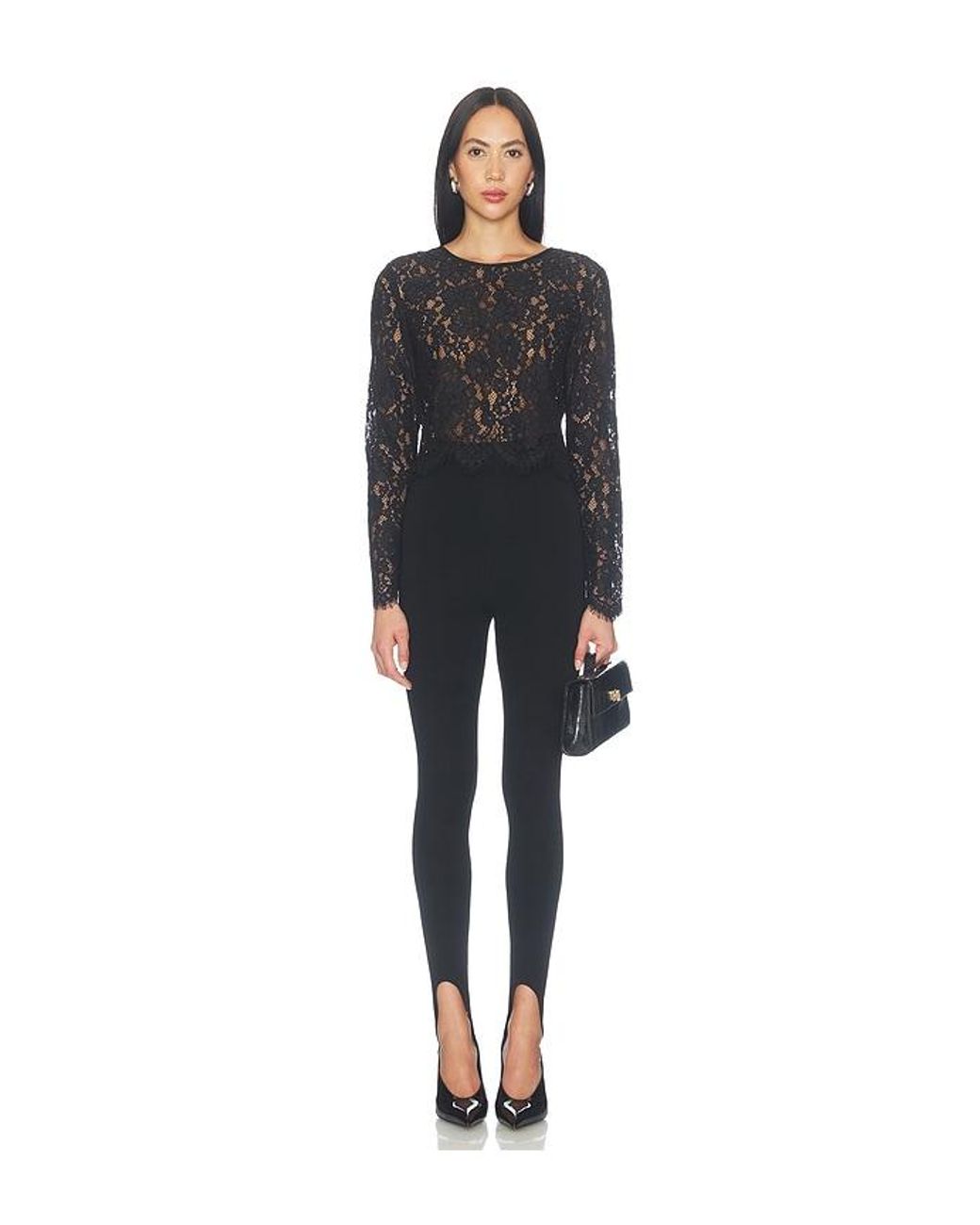 GOOD AMERICAN Black The Scalloped Lace Top