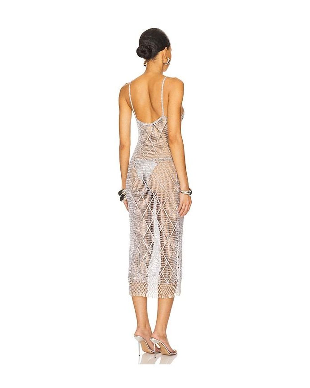 Lovers + Friends White Katja Beaded Crochet Midi Dress