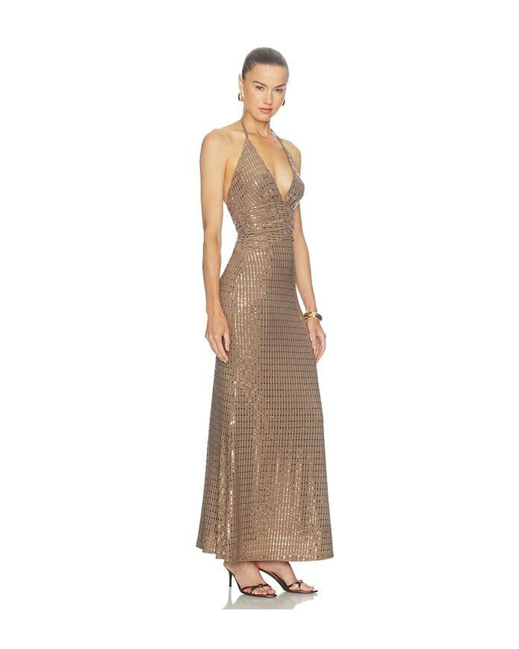 Runaway the Label Natural Nara Deep V-Neck Maxi Dress