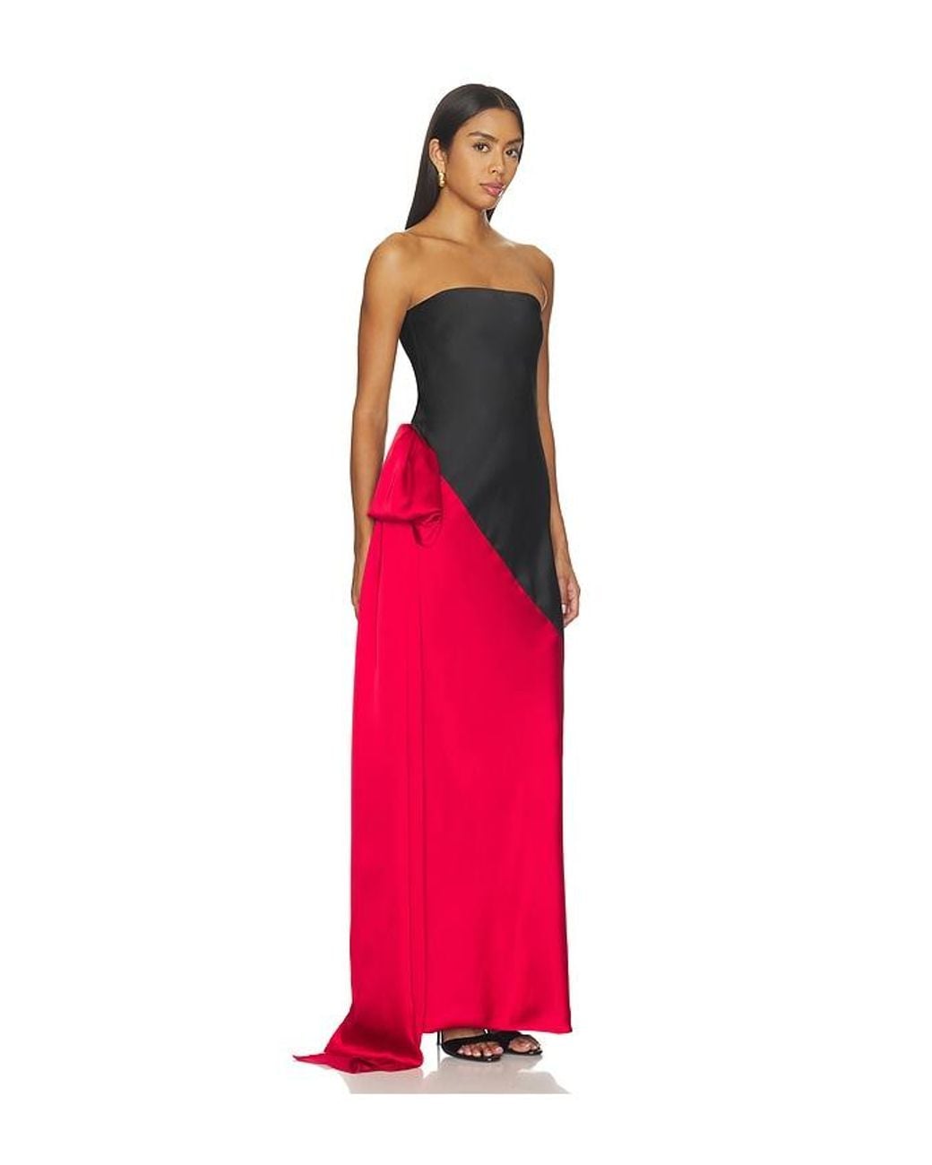Norma Kamali Red Spliced Bias Strapless Gown With Bow