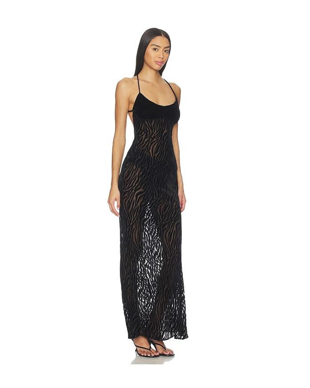 GUIZIO Black Burnout Velvet Maxi Dress