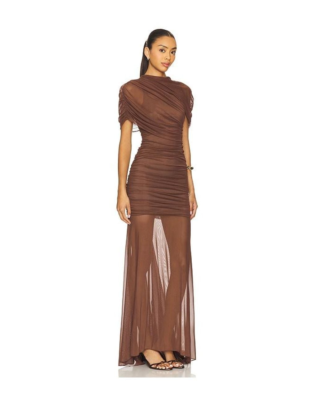 Amanda Uprichard Brown X Revolve Evianna Mesh Gown