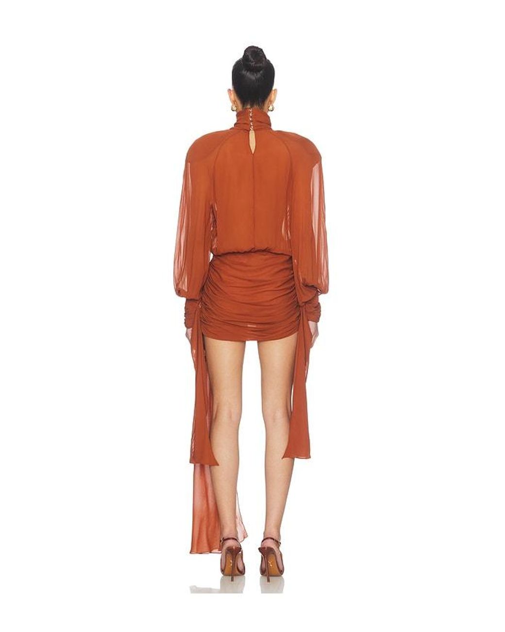 ROWEN ROSE Orange Bow Neck Mini Dress
