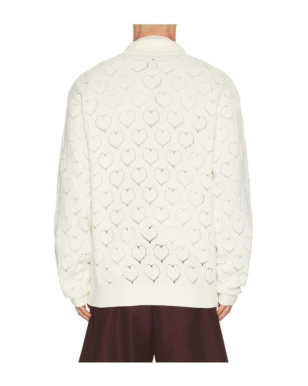 vowels White Eyelet Knitted Zip Up for men