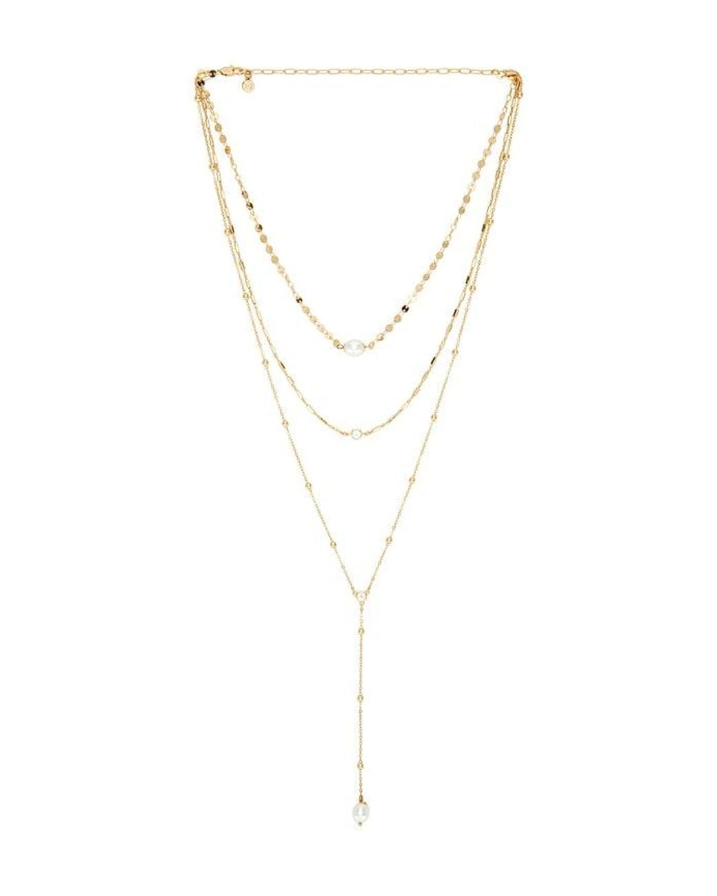 Ettika Metallic Multi-Chain Pearl Lariat Necklace