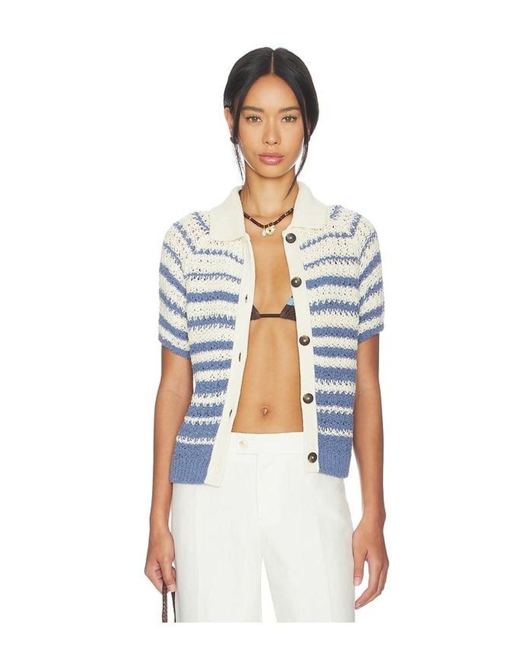 Closed White Short Sleeve Polo Cardigan