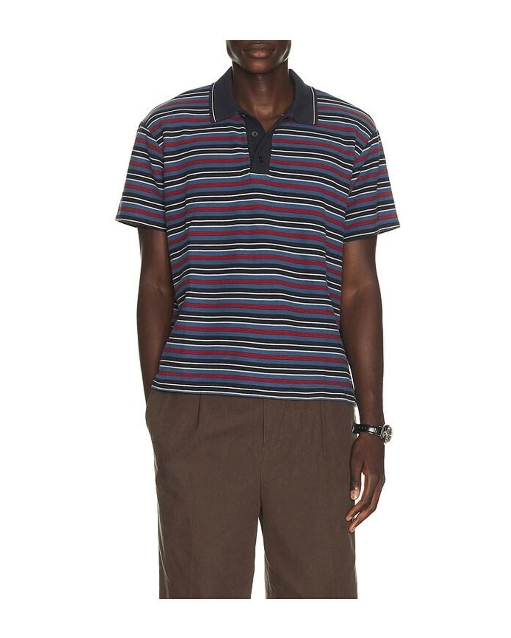 Rag & Bone Blue Stripe Pique Polo for men