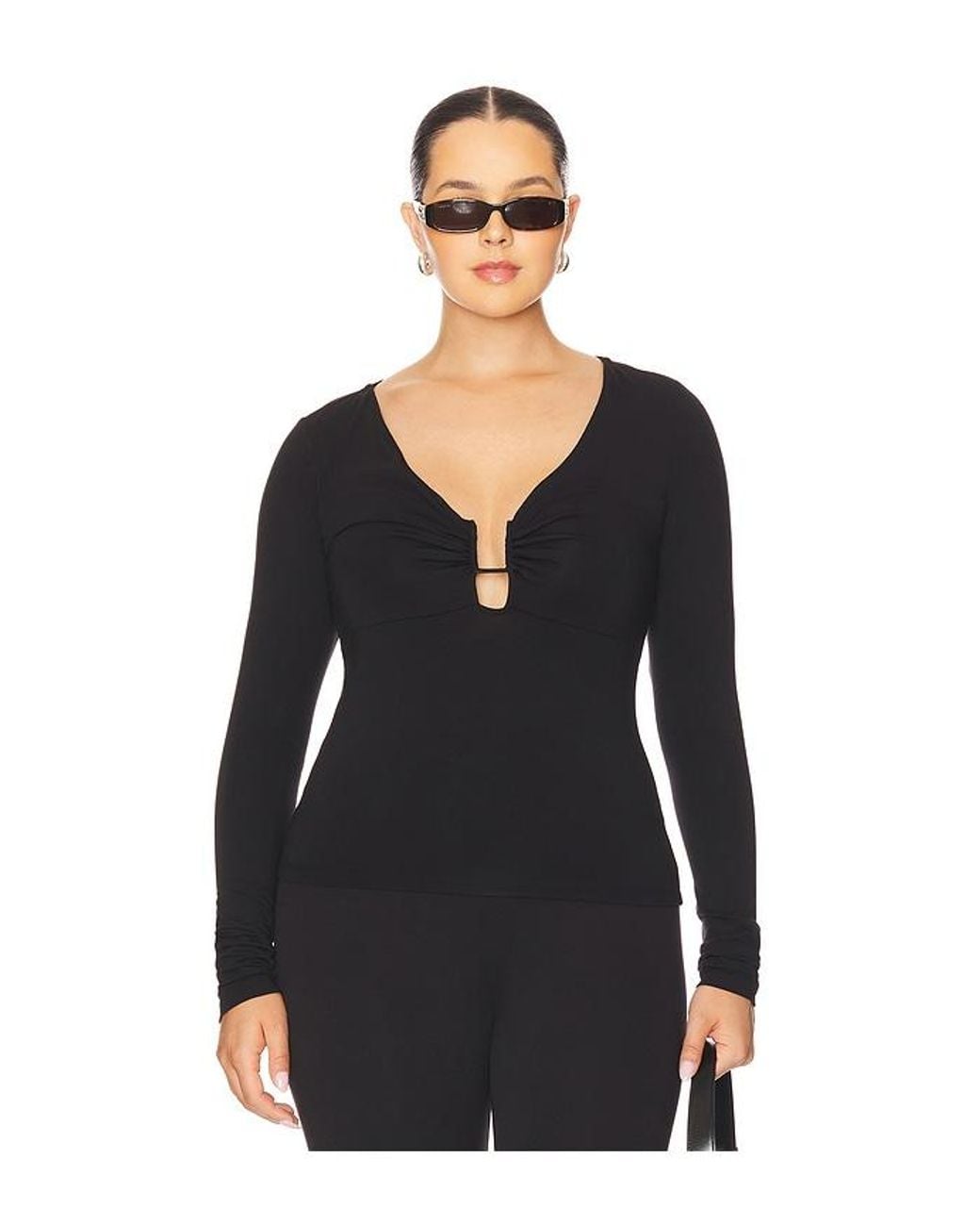GOOD AMERICAN Black Jersey U Wire Long Sleeve Top