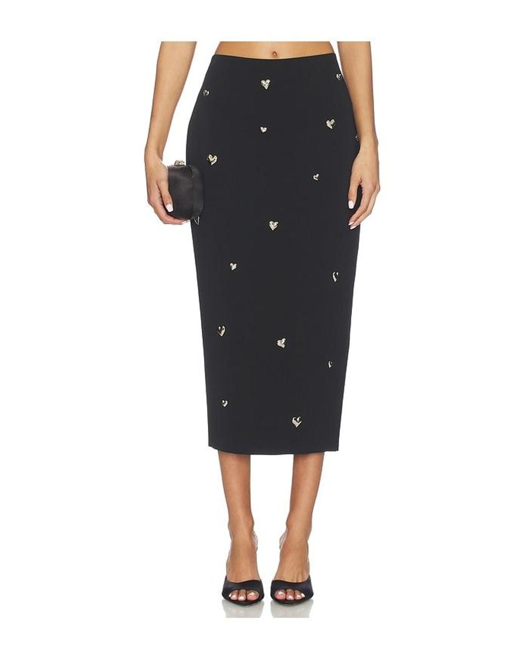 MILLY Black Heart Applique Maxi Skirt