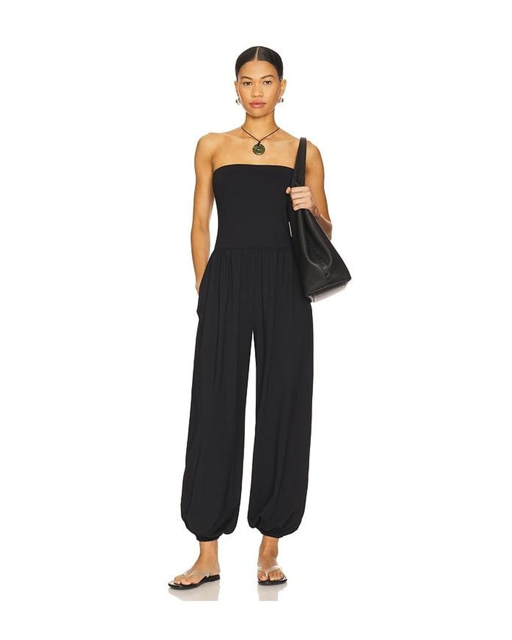 Susana Monaco Black Tube Gathered Ankle Jumpsuit