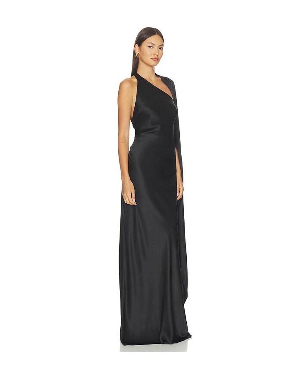 The Sei Black Drape Sleeve One Shoulder Gown