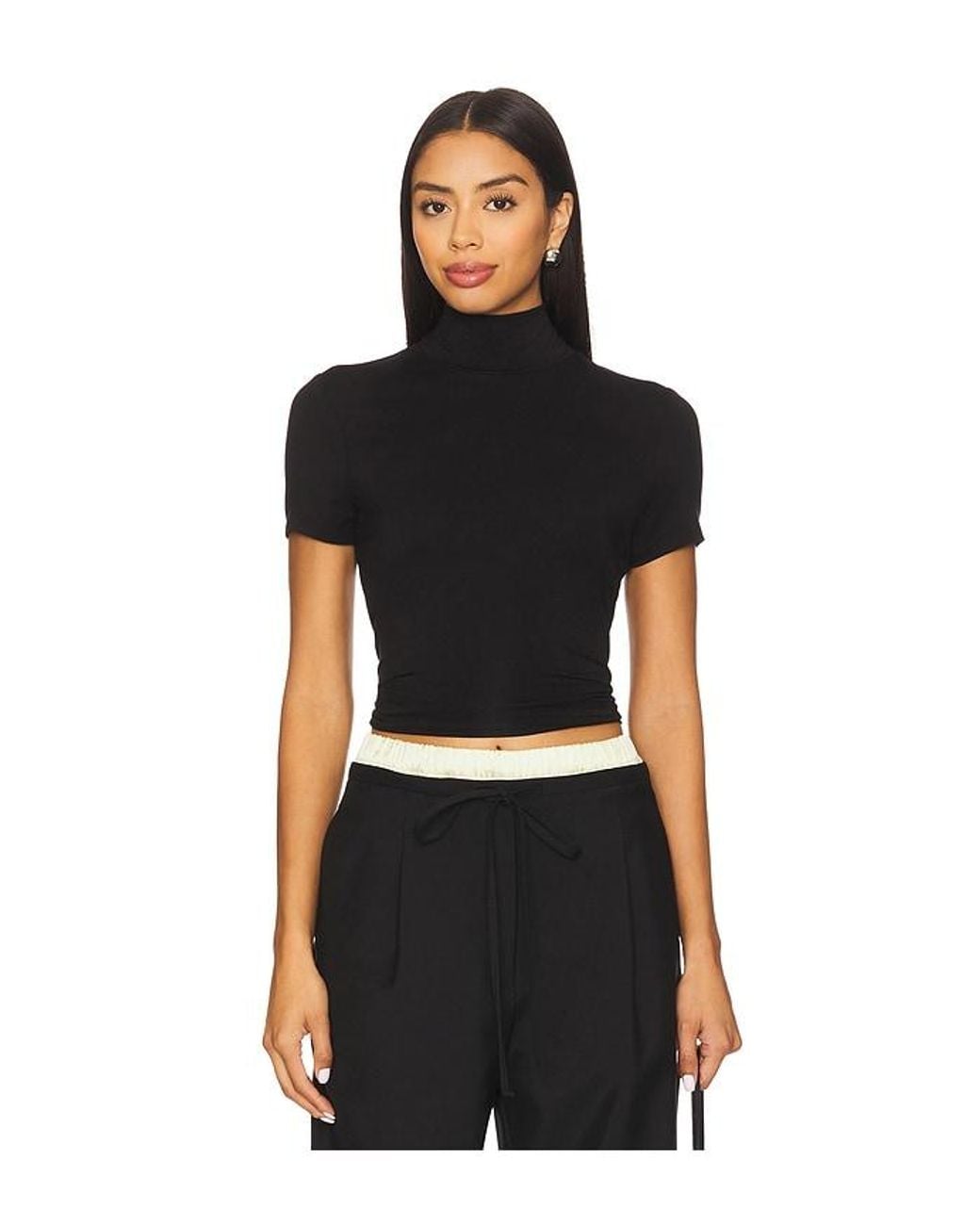 LNA Black Demi Fitted Mock Neck Top