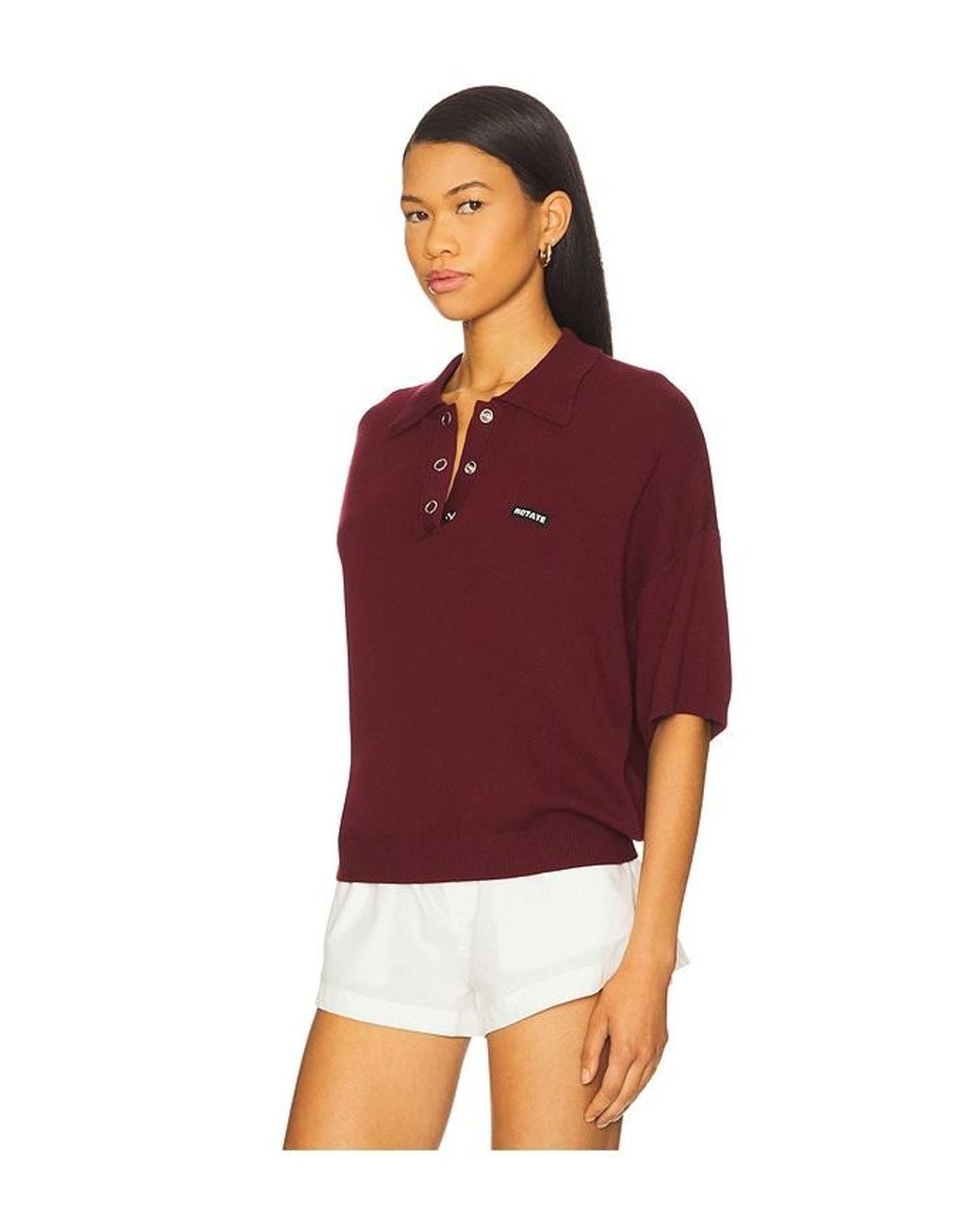 ROTATE BIRGER CHRISTENSEN Red Slinky Knit Polo