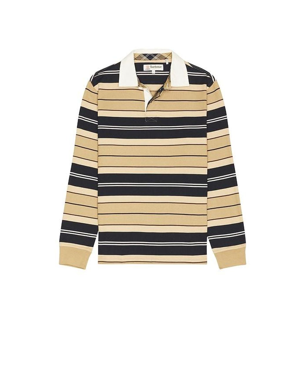 Barbour Brown Frith Tartan Stripe Rugby Polo Shirt for men