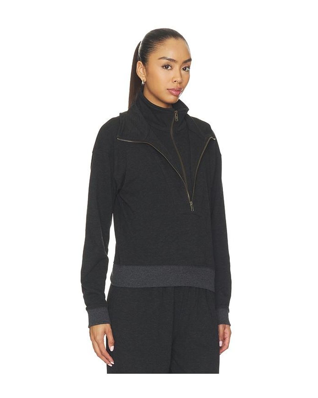 Bobi Black Double Zip Funnel Neck Pullover