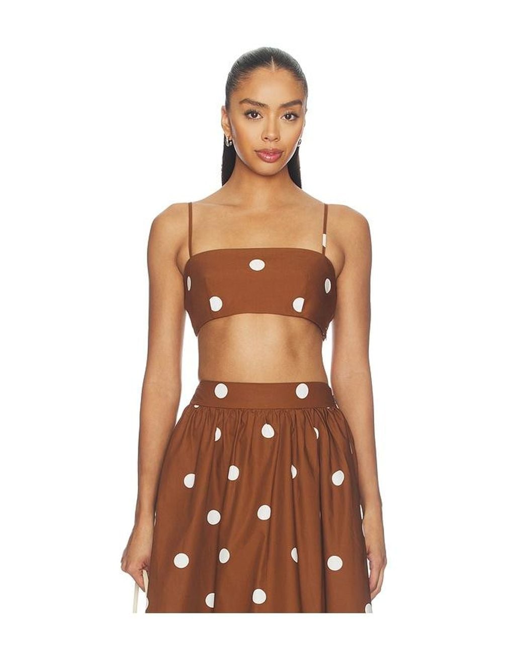 Susana Monaco Brown Polka Poplin Crop String Top