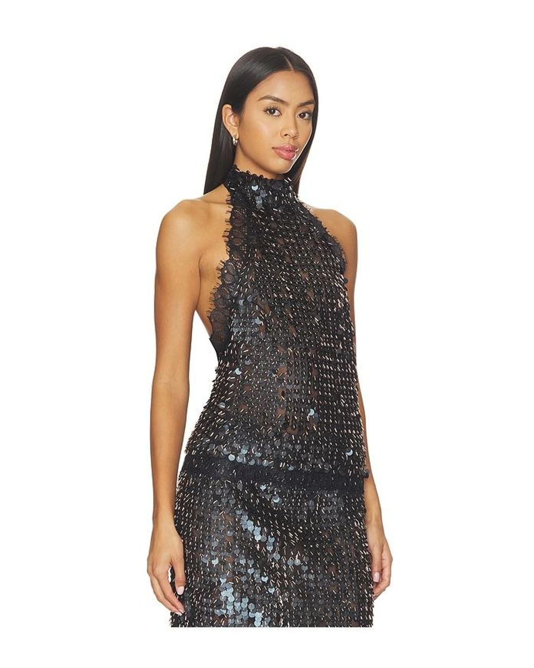 Siedres Black Darcy Sequin Embellished Lace Top