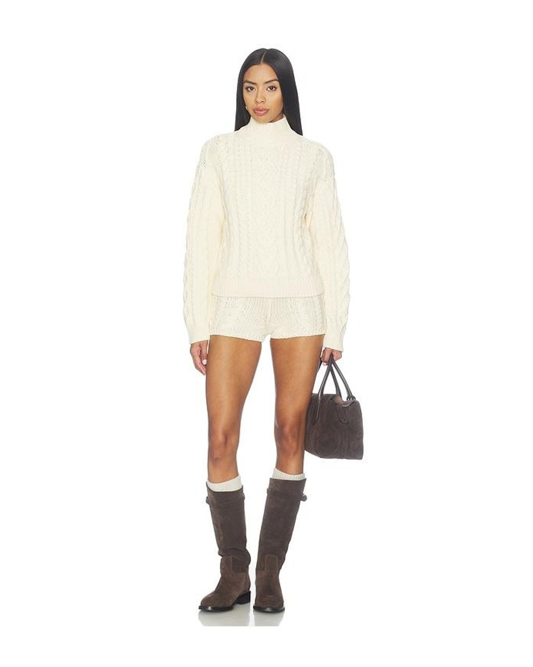 Lovers + Friends Natural Dottie Funnel Neck Sweater
