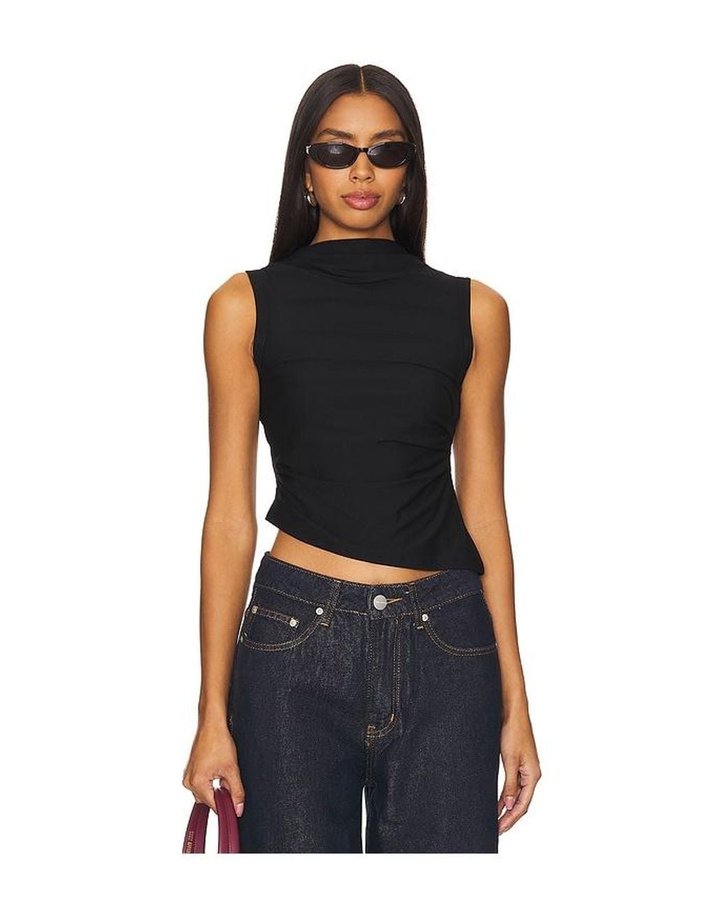 The Line By K Black Ruched Modal Tank Top