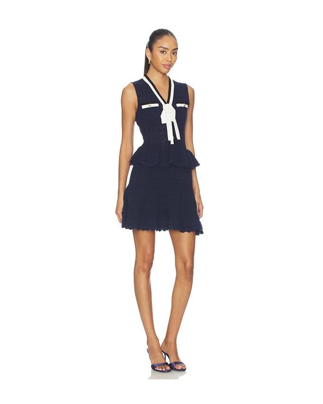 Self-Portrait Blue Peplum Pointelle Knit Mini Dress