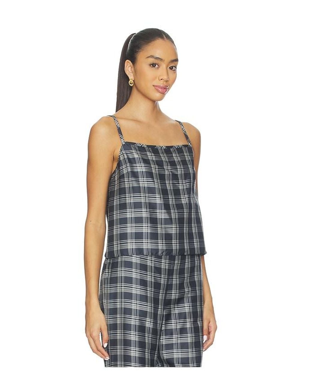 Theory Blue Bind Strap Plaid Top