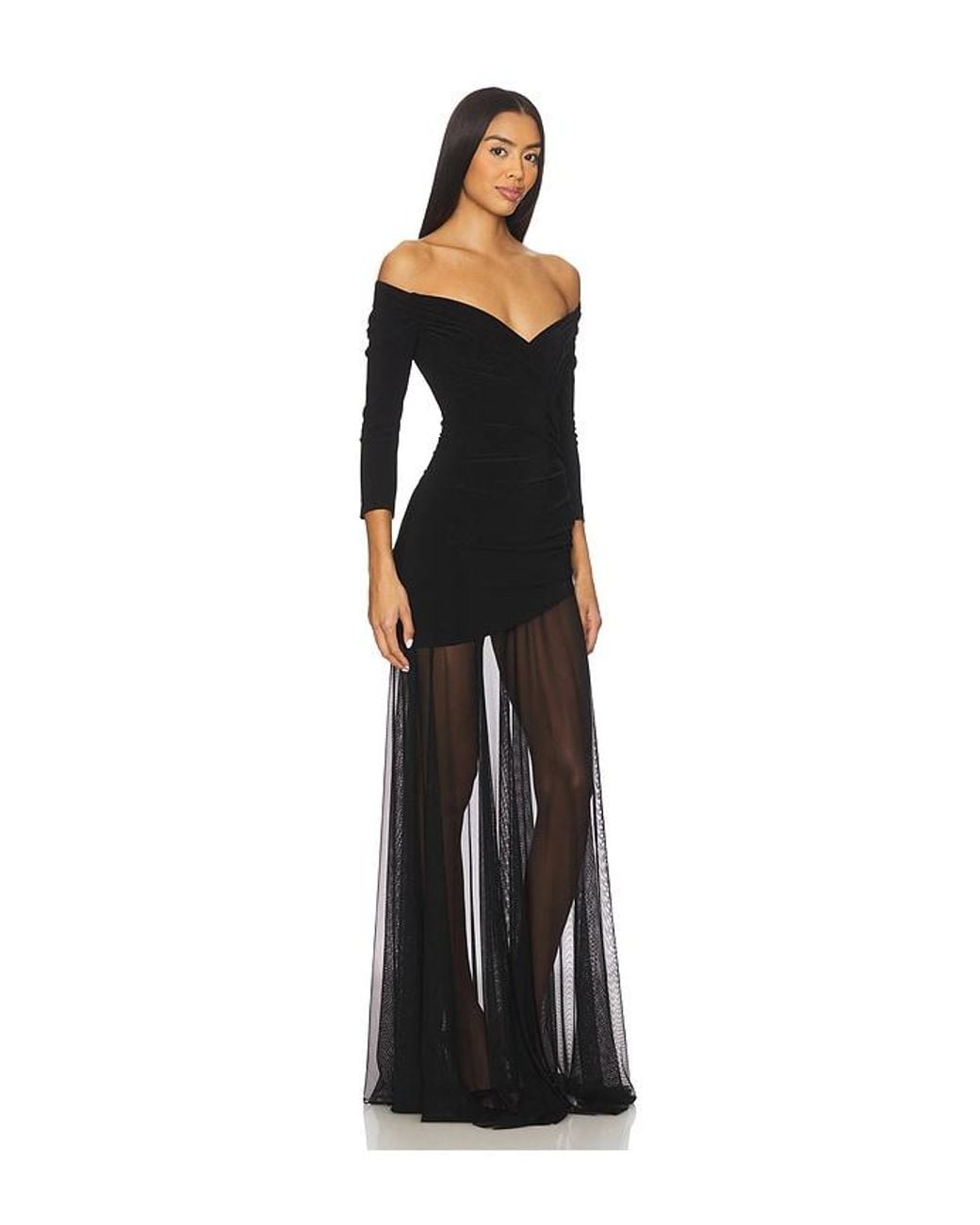 Norma Kamali Black Off Shoulder Sweetheart Combo Flared Gown