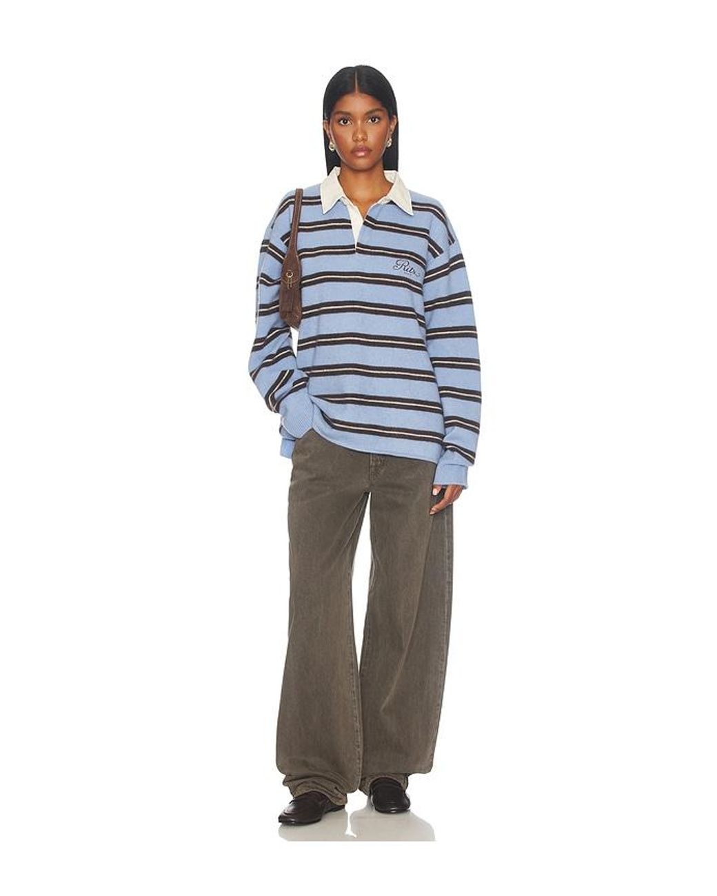 FRAME Blue The Ritz Brushed Cashmere Rugby Sweater
