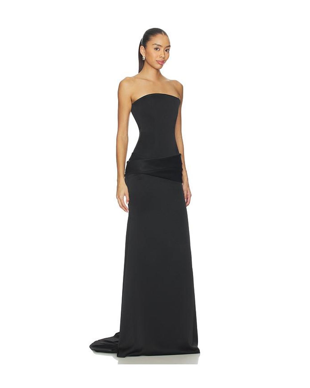 Alex Perry Strapless Curved Corset Drape Gown in Black | Lyst Australia