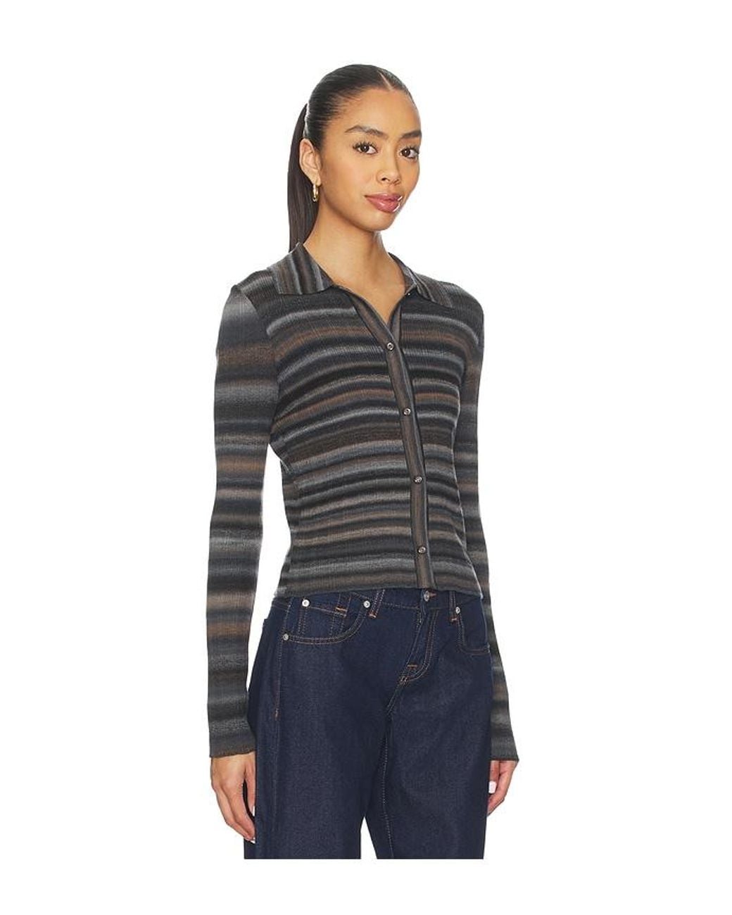 Re/done Black Ribbed Polo Cardi