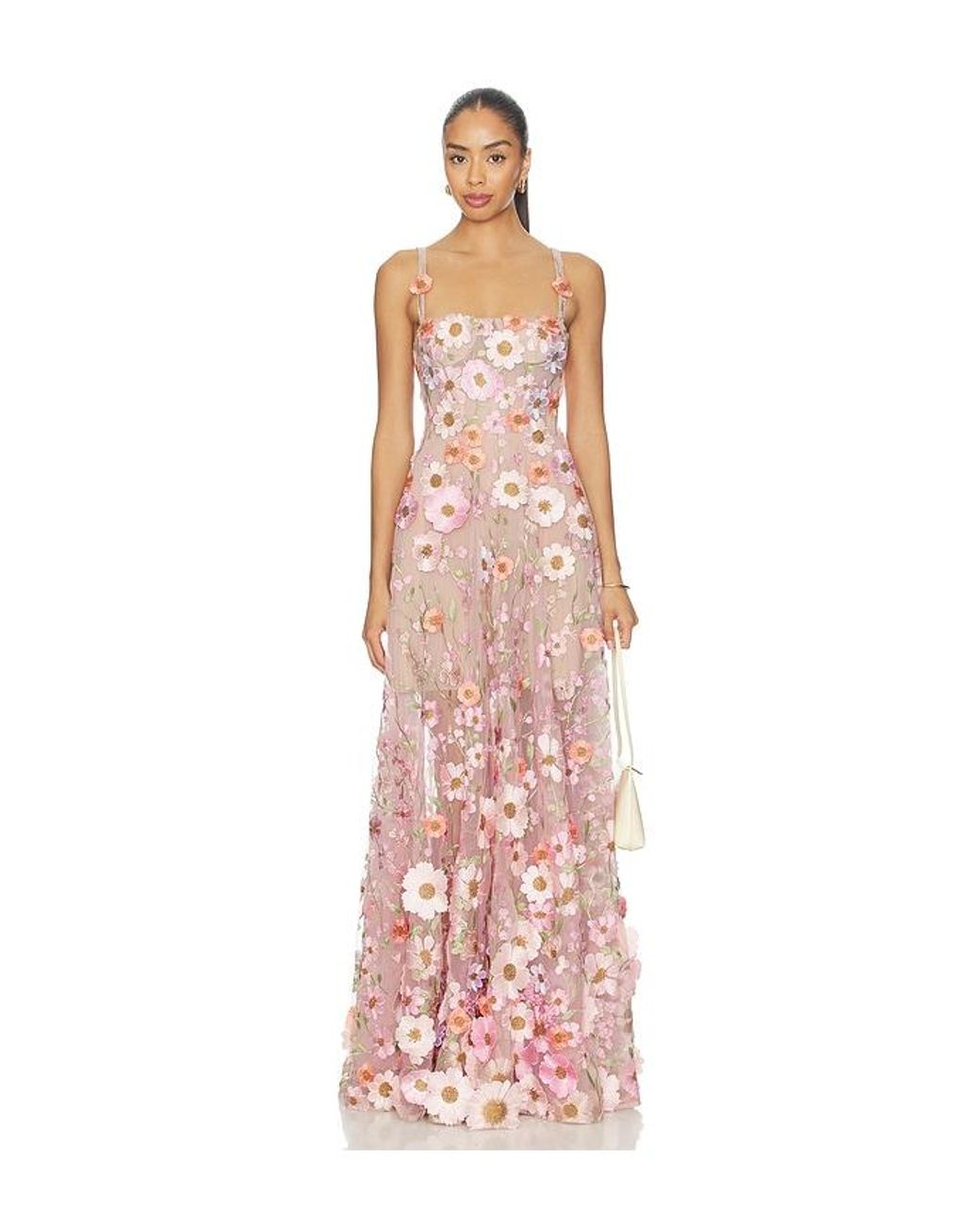 Bronx and Banco White Venice 3D Floral Jasmine Maxi Gown