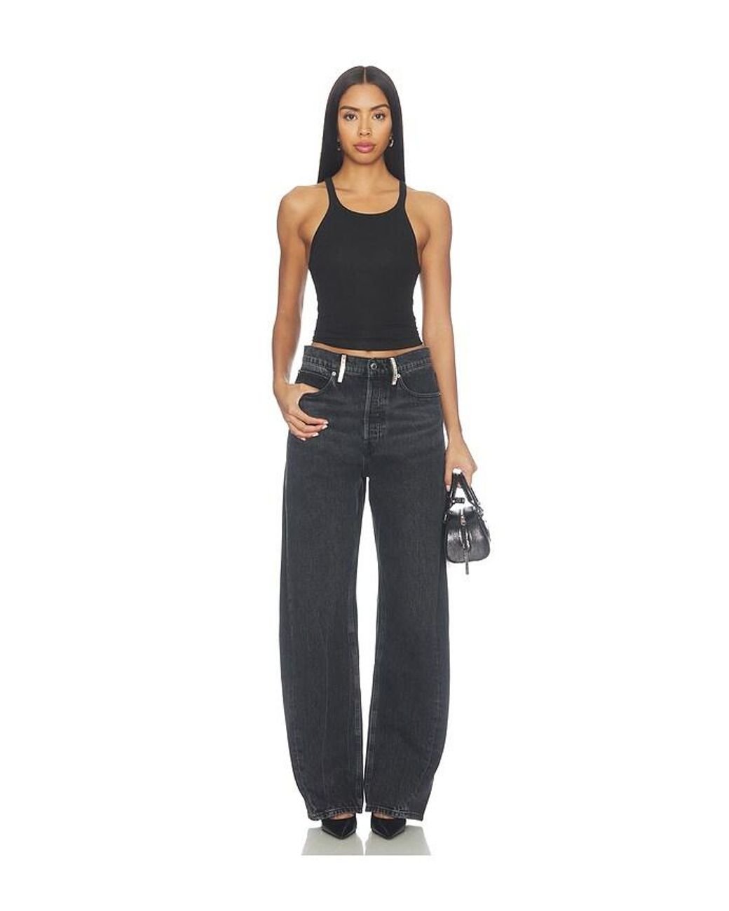 Alexander Wang Black Float Mid Rise Relaxed Jeans With Crystal Beltloops