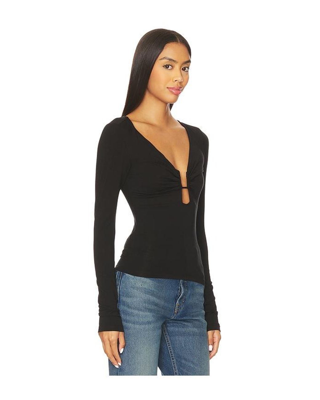 GOOD AMERICAN Black Jersey U Wire Long Sleeve Top