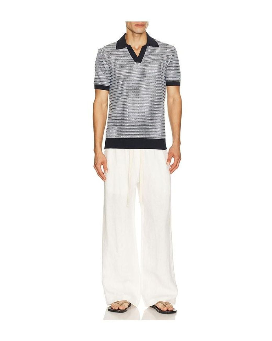 Frescobol Carioca Blue Rino Cotton Blend Short Sleeve Contrast Knitted Polo for men